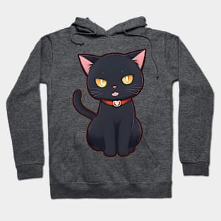 Black Cat with Red Heart Collar Hoodie